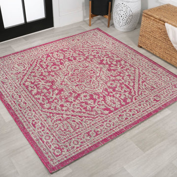 Sinjuri Medallion Textured Weave Indoor/outdoor Square Rug